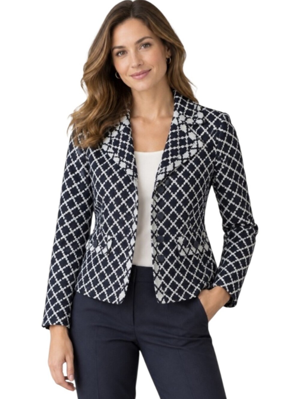 Talbots Black and White Lattice-Print Blazer